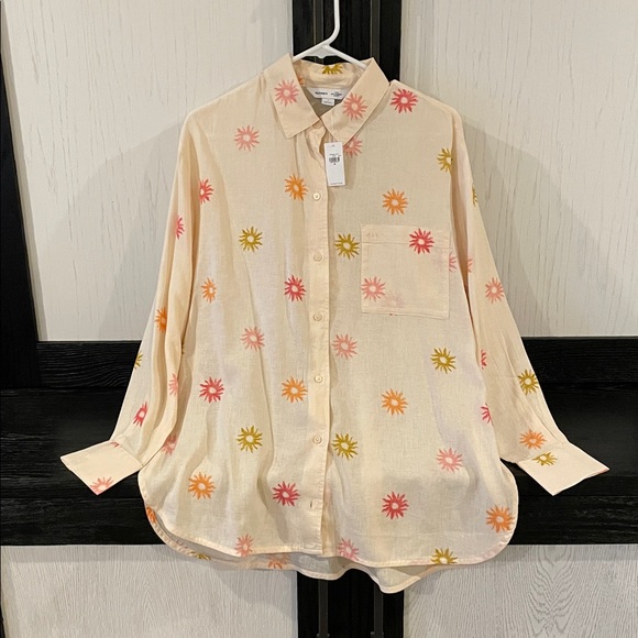 Old Navy Linen Blend Boyfriend Shirt Sun Print Size M - Picture 5 of 10